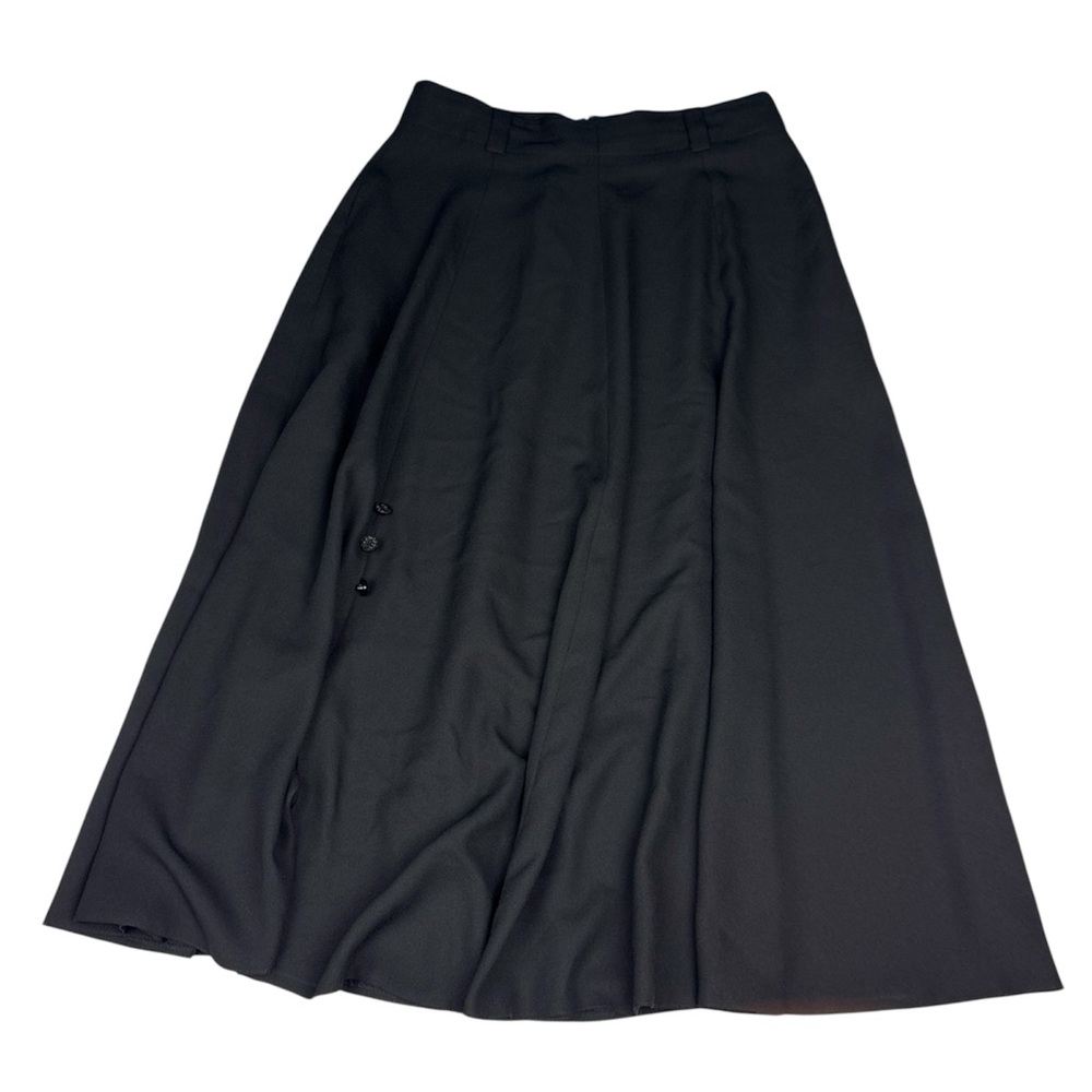 Lotz Women's Size 14 Skirt Black Solid Midi Double Slit Button Accent A-Line